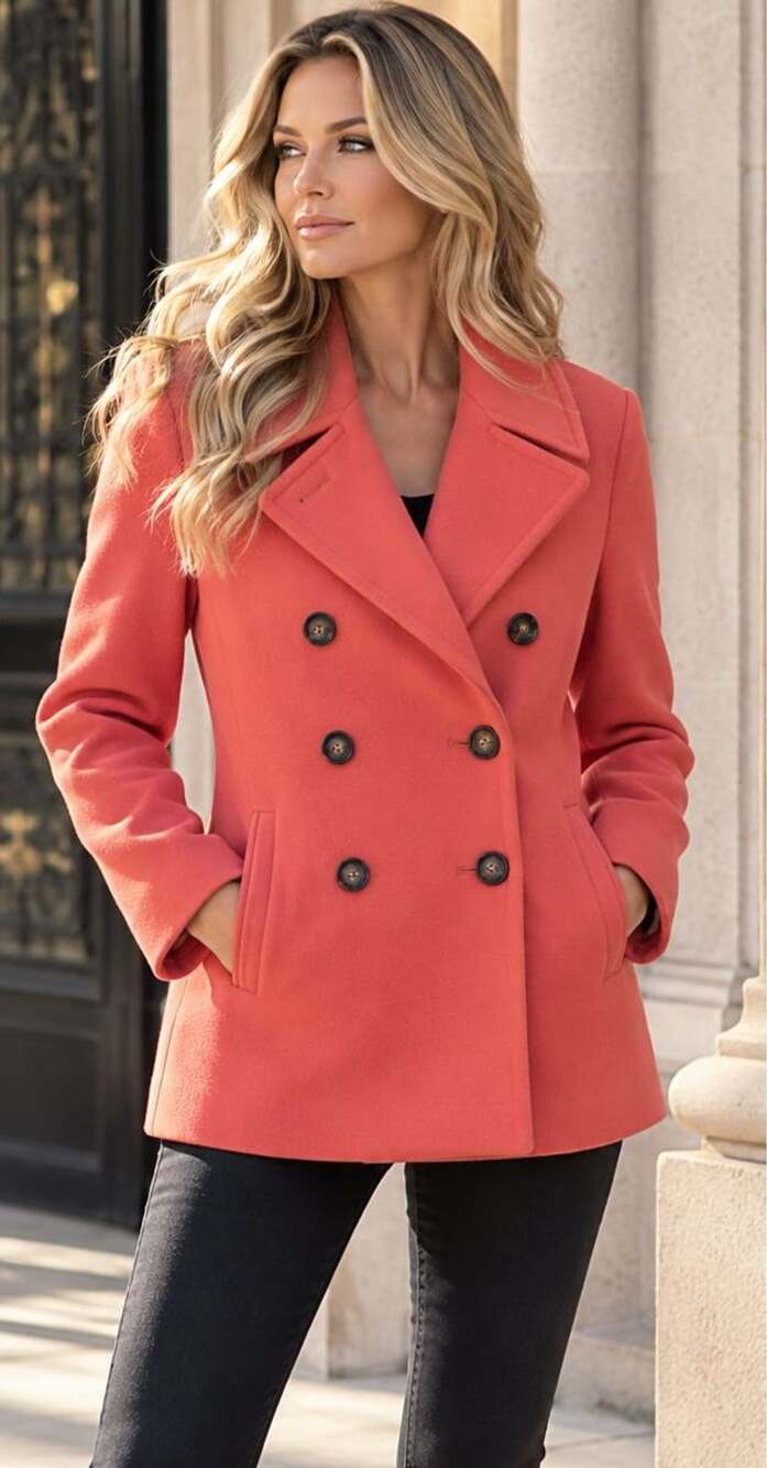 Calvin Klein NWT Coral Wool Cashmere Double Breasted Peacoat Size 10